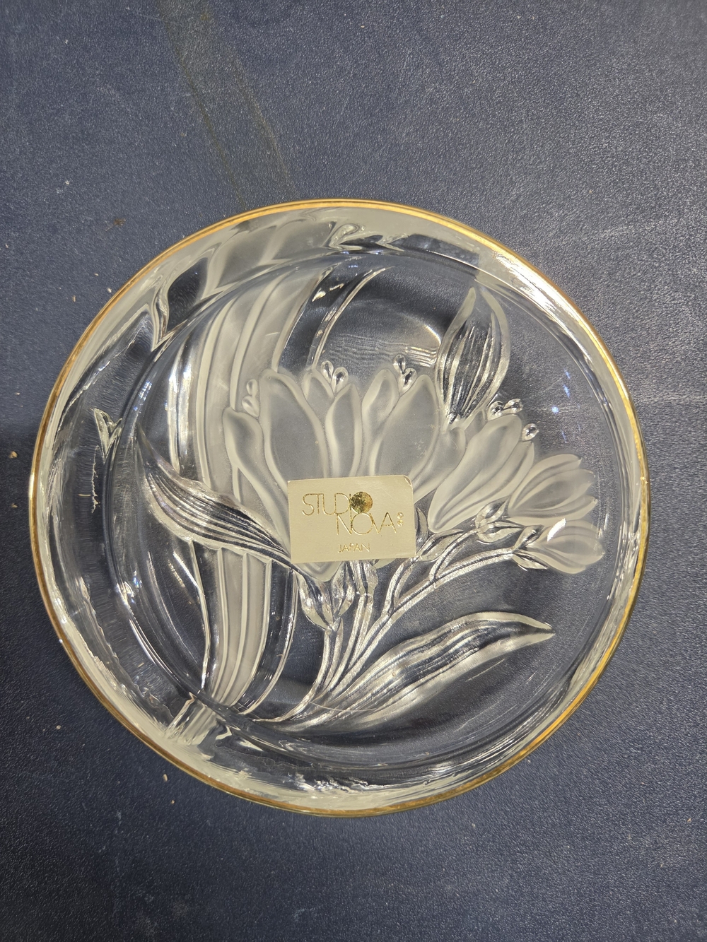 Studio Clear Floral Glass Bowl with Gold Rim